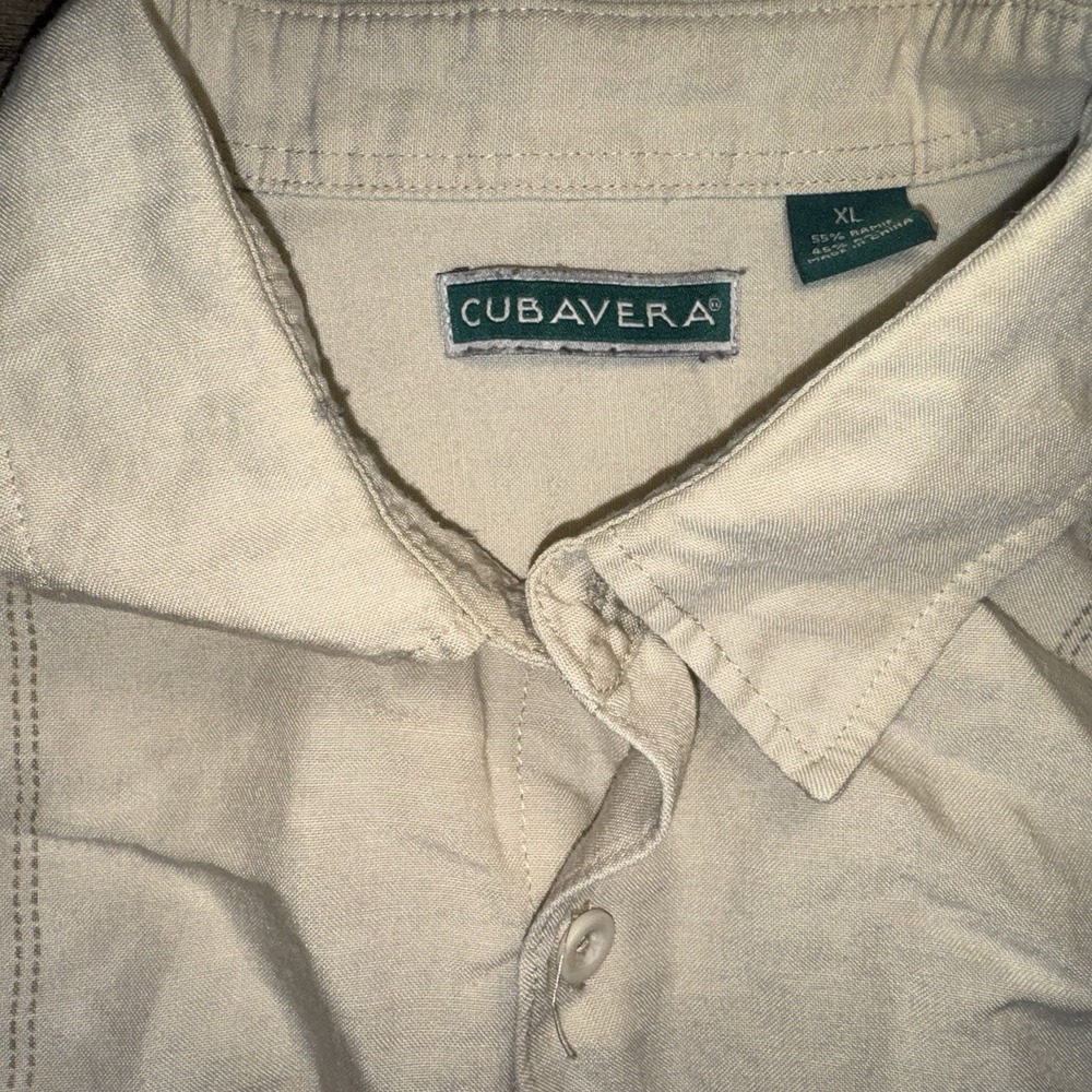 Cubavera Button-Up Men's Size XL Beige Short Sleeve